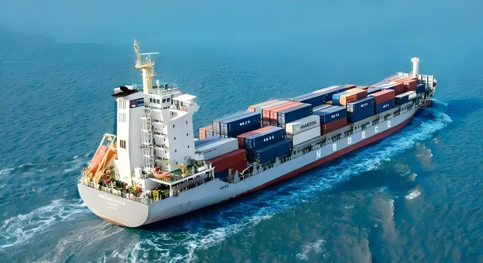 Container ship at sea — marine steel protected by cathodic protection systems